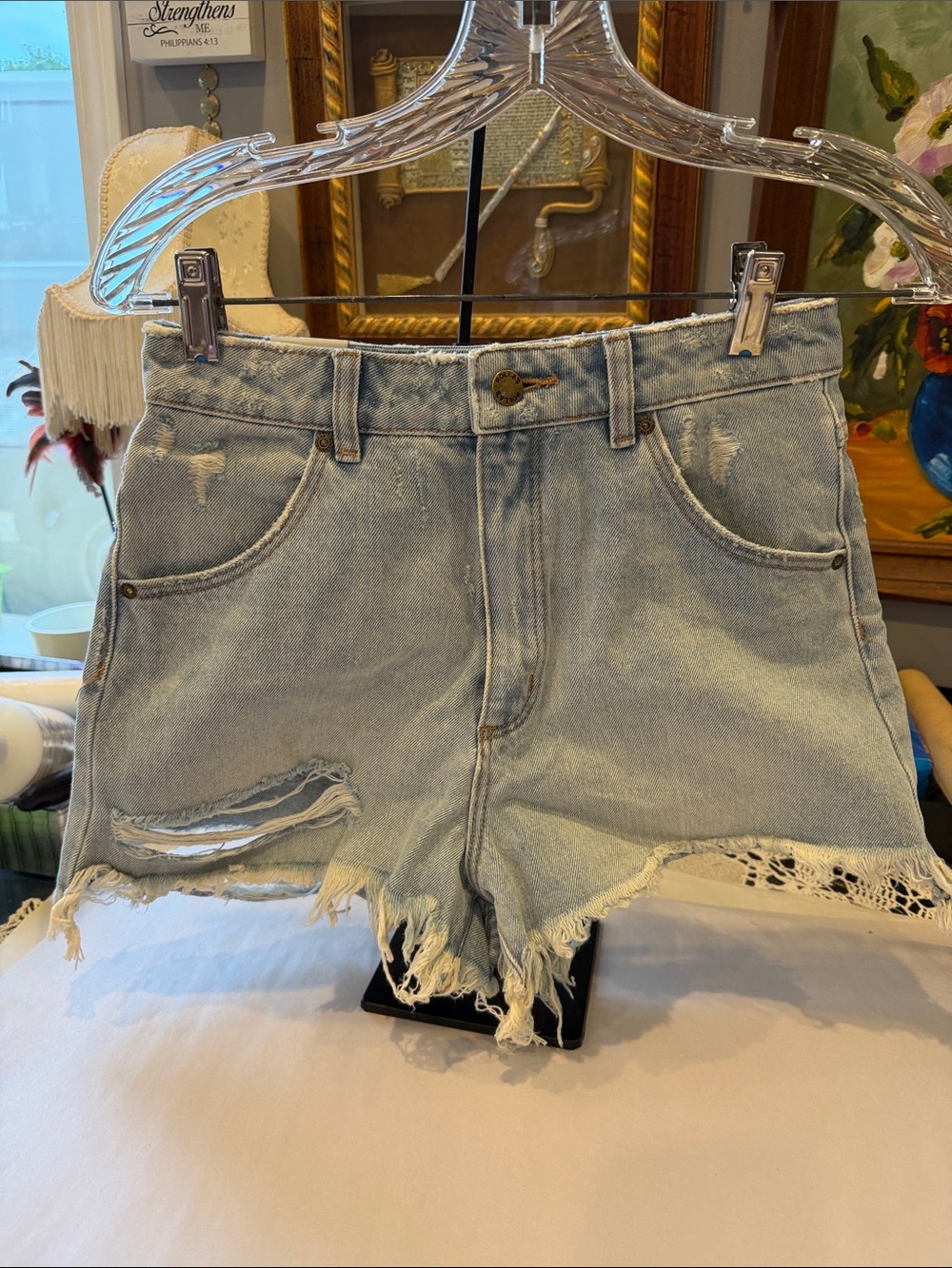 ROLLA'S Light Blue Distressed Denim Shorts dusters high  rise cheeky  slim size
